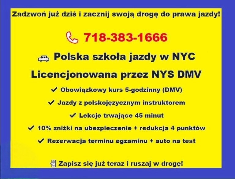 Polska szkoła jazdy w NYC - Zapisz się już dziś!