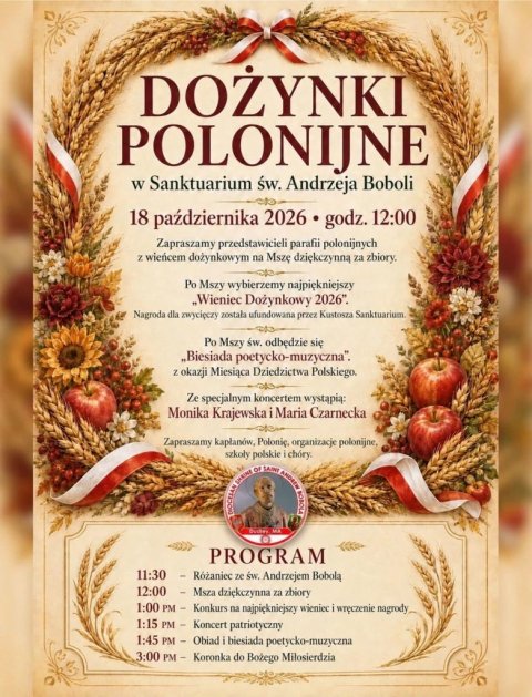 Dożynki Polonijne w Sanktuarium św. Andrzeja Boboli