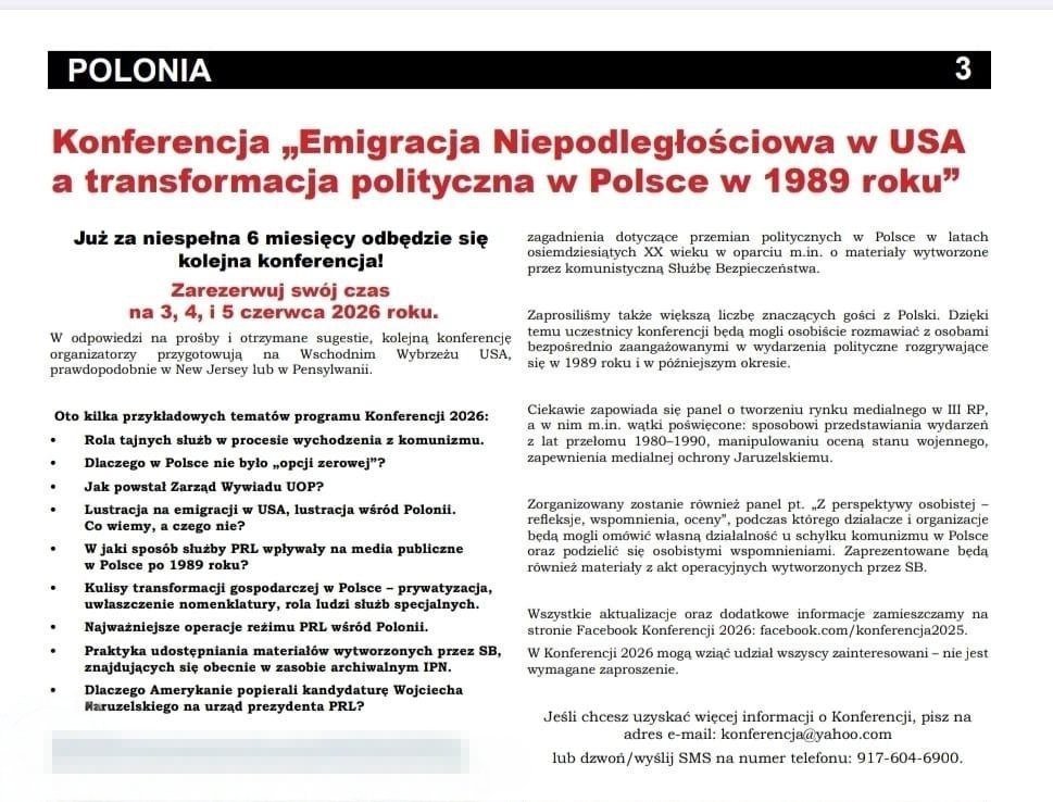 Konferencja „Emigracja Niepodległościowa w USA a transformacja polityczna w Polsce w 1989 roku”