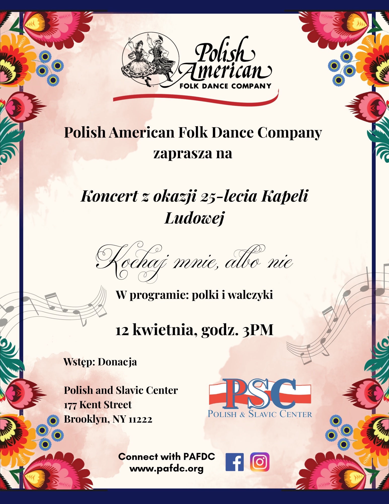 Koncert z okazji 25-lecia Kapeli Ludowej – Niedziela, 12 kwietnia o godz. 3PM, 177 Kent Street