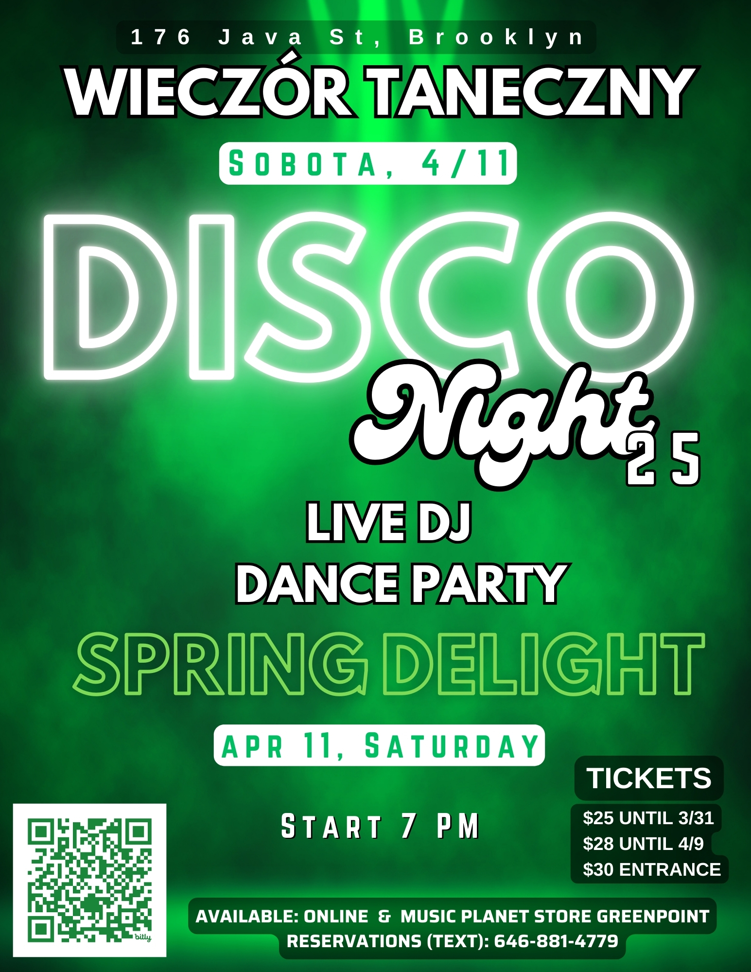 Disco Night 25 – Koniec Postu – Czas się bawić! –  Sobota, 11 kwietnia, 2026, 7:00 PM